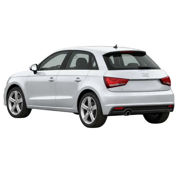 Audi A1 2017 باللون فضي، منظر ثلاثة أرباع خلفي (باتجاه اليسار)