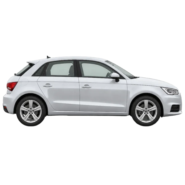 Audi A1 2017 باللون فضي، منظر منظر جانبي (باتجاه اليمين)