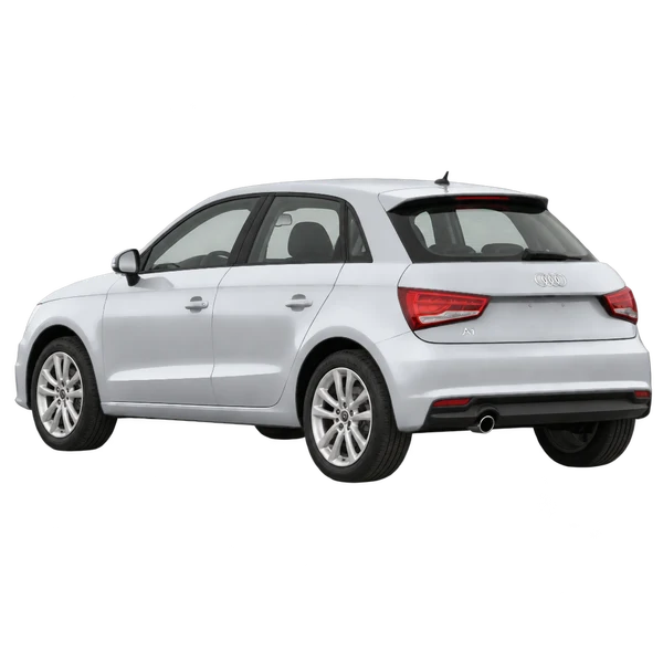 Audi A1 2018 باللون فضي، منظر ثلاثة أرباع خلفي (باتجاه اليسار)