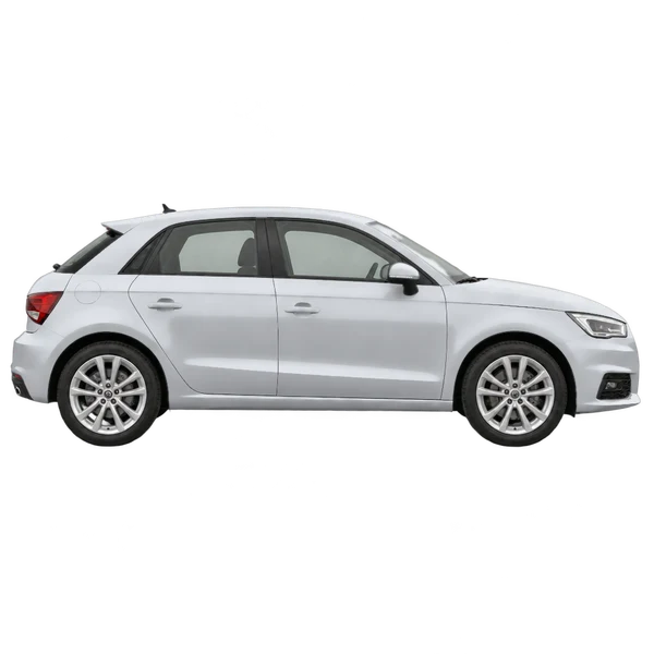 Audi A1 2018 باللون فضي، منظر منظر جانبي (باتجاه اليمين)