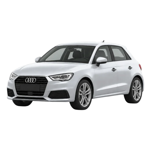 Audi A1 2019 باللون فضي، منظر منظر أمامي بزاوية ثلاثة أرباع (متجه لليسار)