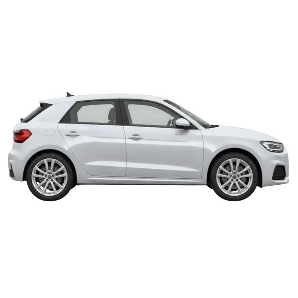 Audi A1 2019 باللون فضي، منظر منظر جانبي (باتجاه اليمين)