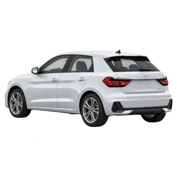 Audi A1 2020 باللون فضي، منظر ثلاثة أرباع خلفي (باتجاه اليسار)