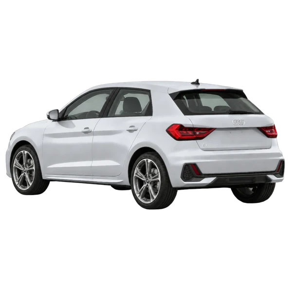 Audi A1 2022 باللون فضي، منظر ثلاثة أرباع خلفي (باتجاه اليسار)