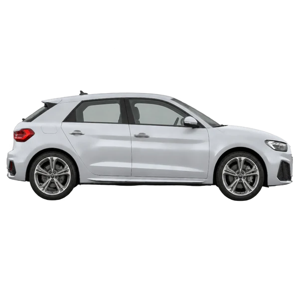 Audi A1 2022 باللون فضي، منظر منظر جانبي (باتجاه اليمين)