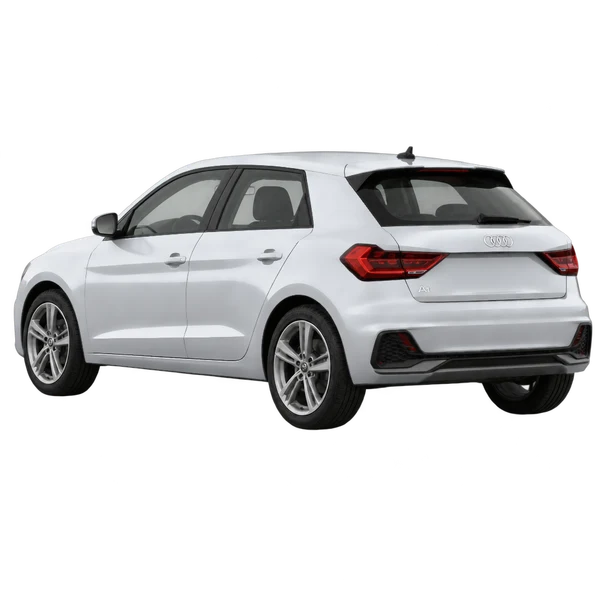 Audi A1 2023 باللون فضي، منظر ثلاثة أرباع خلفي (باتجاه اليسار)