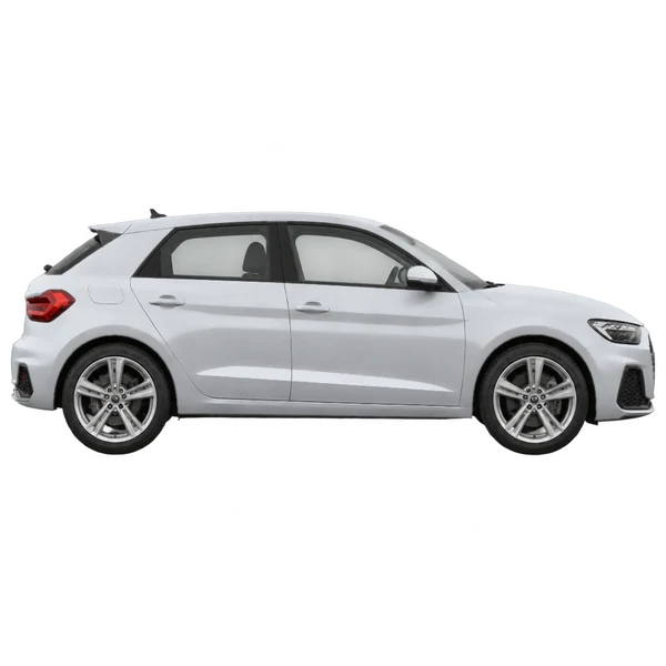 Audi A1 2023 باللون فضي، منظر منظر جانبي (باتجاه اليمين)