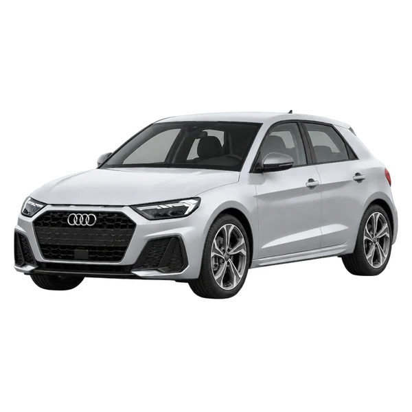 2025 Audi A1 in Silber, Ansicht: Dreiviertelansicht vorne (nach links gerichtet)