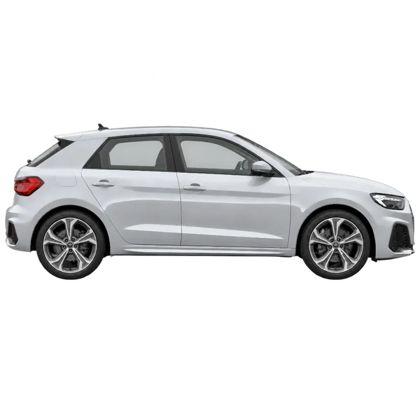 Audi A1 2025 باللون فضي، منظر منظر جانبي (باتجاه اليمين)