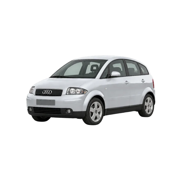 Audi A2 2000 argent, vue trois-quarts avant (orienté vers la gauche)