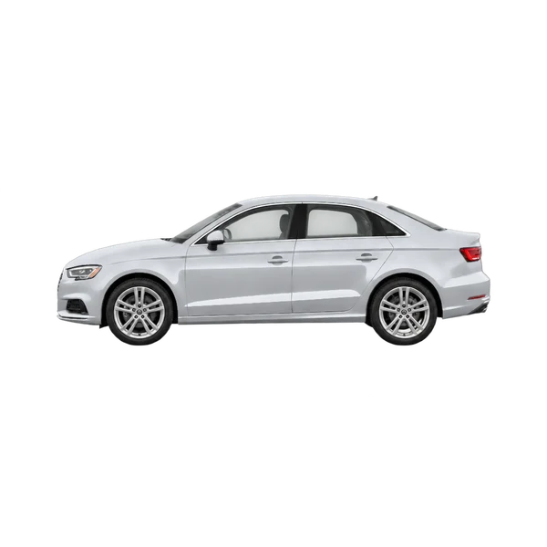 Audi A3 Limousine 2020 باللون فضي، منظر جانبي (متجه إلى اليسار)