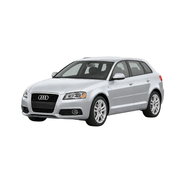 Audi A3 Sportback 2012 en plateado, vista frontal tres cuartos (hacia la izquierda)