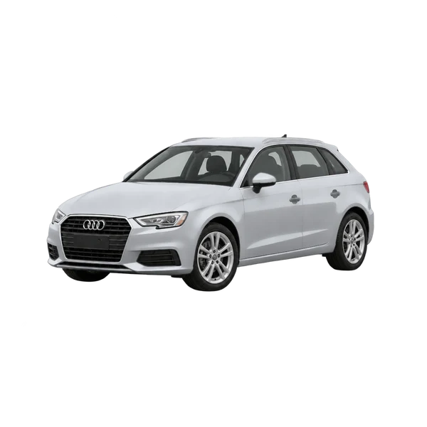 Audi A3 Sportback 2015 en plateado, vista frontal tres cuartos (hacia la izquierda)
