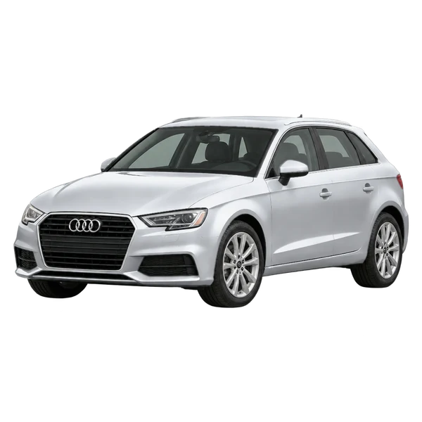 Audi A3 Sportback 2016 en plateado, vista frontal tres cuartos (hacia la izquierda)