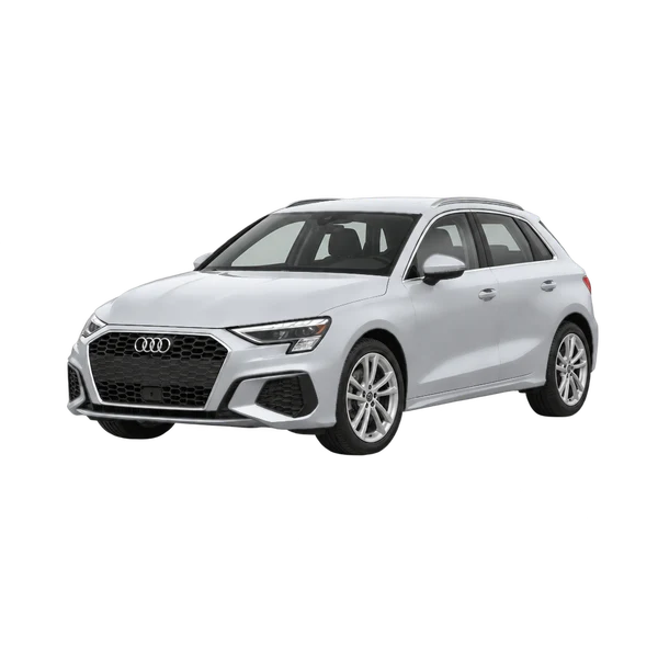 Audi A3 Sportback 2020 en plateado, vista frontal tres cuartos (hacia la izquierda)