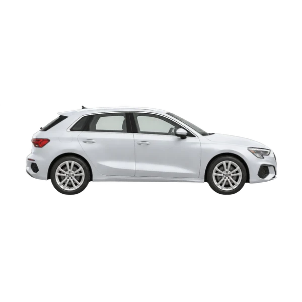 Audi A3 Sportback 2020 en plateado, vista lateral (hacia la derecha)