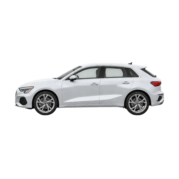 Audi A3 Sportback 2023 en plateado, vista lateral (mirando a la izquierda)