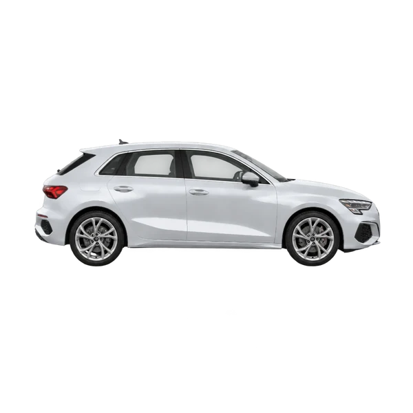 Audi A3 Sportback 2023 en plateado, vista lateral (hacia la derecha)