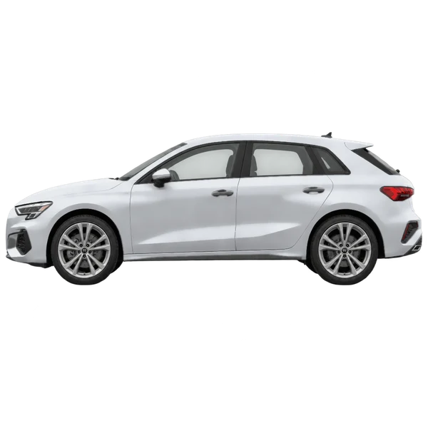 Audi A3 Sportback 2026 en plateado, vista lateral (mirando a la izquierda)