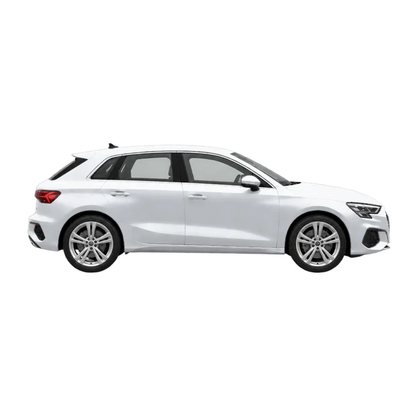 Audi A3 Sportback 2026 en plateado, vista lateral (hacia la derecha)