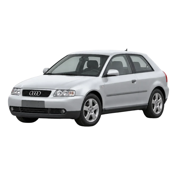 Audi A3 2001 argent, vue trois-quarts avant (orienté vers la gauche)