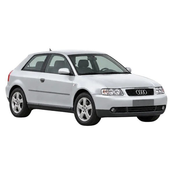 Audi A3 2001 argent, vue trois-quarts avant (orienté vers la droite)