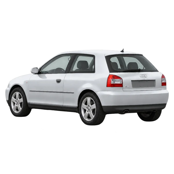 Audi A3 2001 argent, vue trois-quarts arrière (orienté vers la gauche)