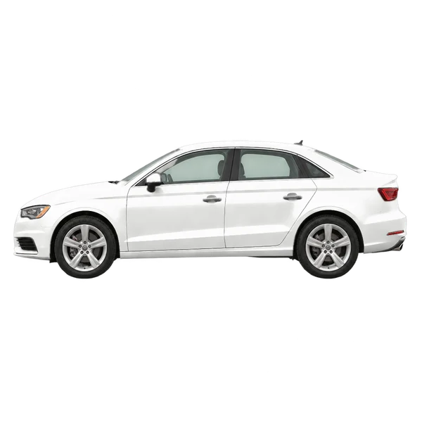 Audi A3 2016 باللون أبيض، منظر جانبي (متجه إلى اليسار)