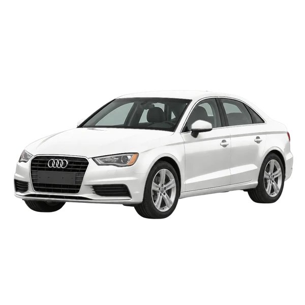 Audi A3 2020 باللون أبيض، منظر منظر أمامي بزاوية ثلاثة أرباع (متجه لليسار)