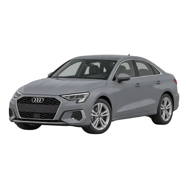 Audi A3 2022 en gris, vista frontal tres cuartos (hacia la izquierda)