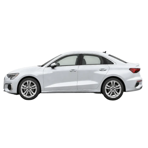 Audi A3 2023 en plateado, vista lateral (mirando a la izquierda)