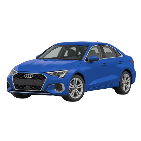 Audi A3 2026 bleu, vue trois-quarts avant (orienté vers la gauche)