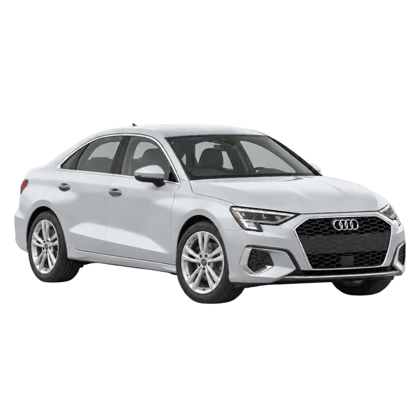 Audi A3 2026 argent, vue trois-quarts avant (orienté vers la droite)