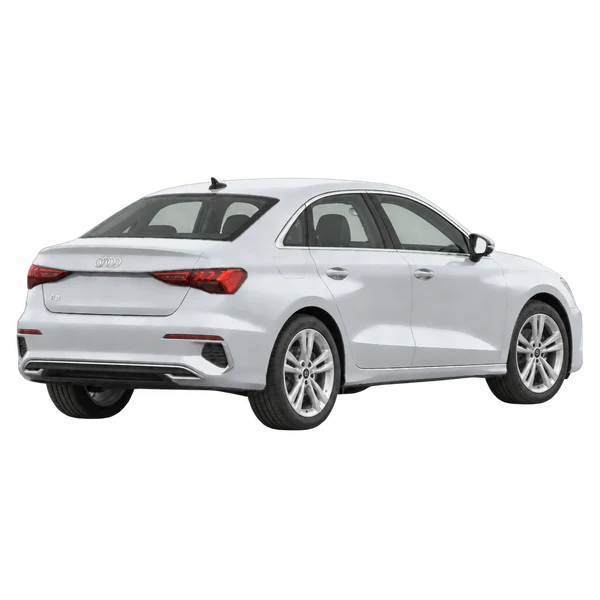 Audi A3 2026 argent, vue trois-quarts arrière (tourné vers la droite)