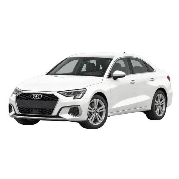 Audi A3 2027 blanc, vue trois-quarts avant (orienté vers la gauche)