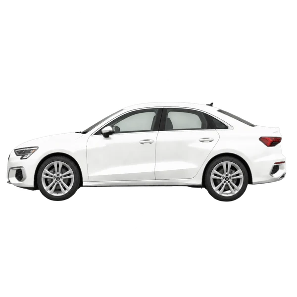 Audi A3 2027 blanc, vue côté (vers la gauche)