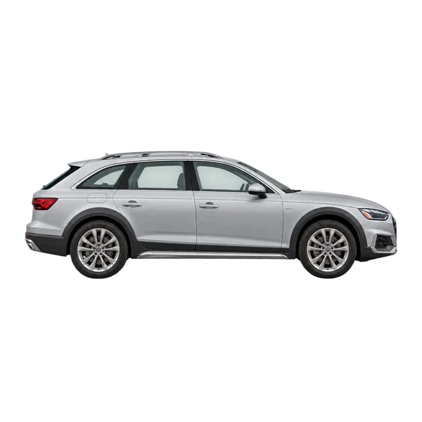 Audi A4 allroad 2020 باللون فضي، منظر منظر جانبي (باتجاه اليمين)