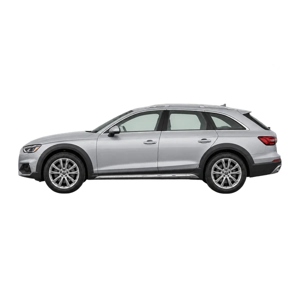 Audi A4 allroad 2026 باللون فضي، منظر جانبي (متجه إلى اليسار)