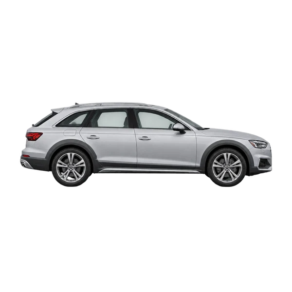 Audi A4 allroad 2026 باللون فضي، منظر منظر جانبي (باتجاه اليمين)