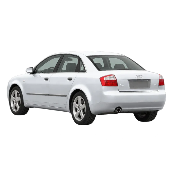Audi A4 2003 prata, vista três quartos traseira (voltada para a esquerda)