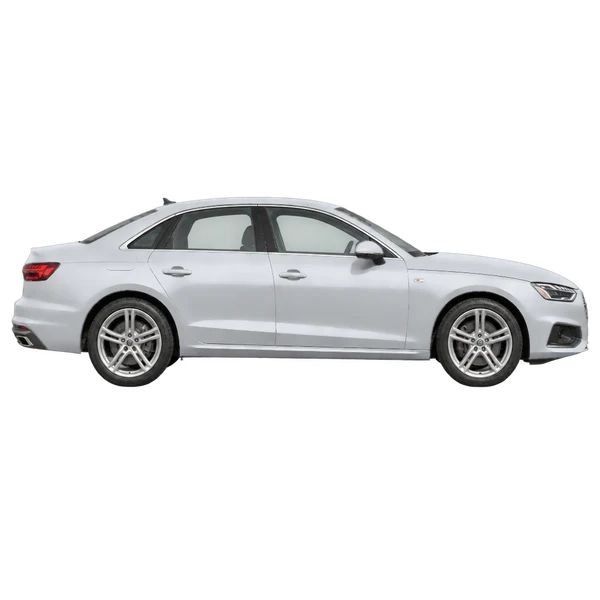 Audi A4 2021 en plateado, vista lateral (hacia la derecha)