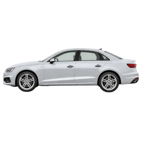 Audi A4 2022 en plateado, vista lateral (mirando a la izquierda)