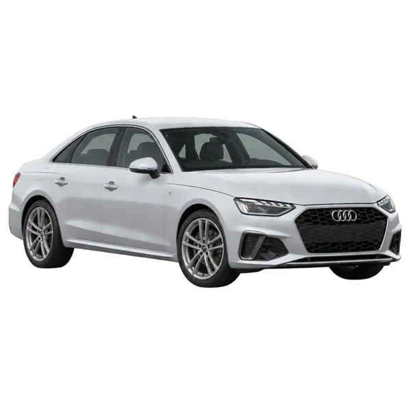 2026 Audi A4 in Silber, Ansicht: Dreiviertelansicht vorne (nach links gerichtet)