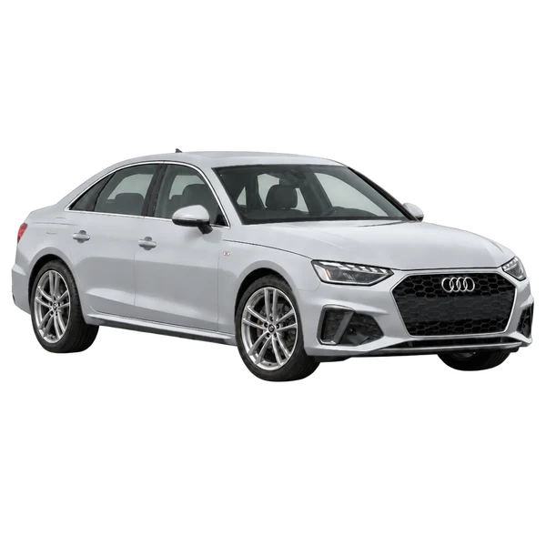 Audi A4 2026 argent, vue trois-quarts avant (orienté vers la droite)