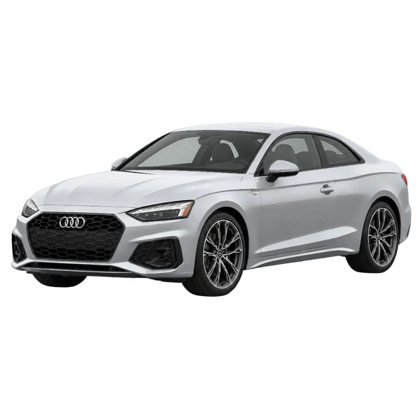 Audi A5 Coupe 2025 prata, vista dianteira em três quartos (voltada para a esquerda)