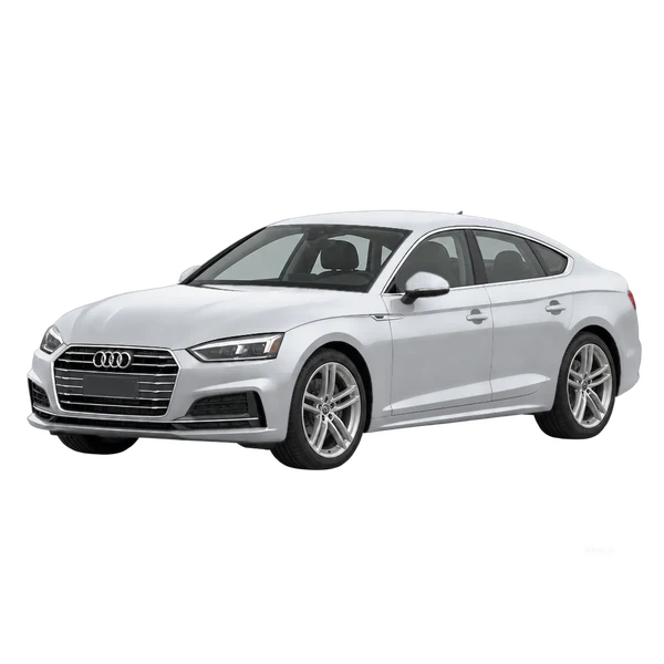 Audi A5 Sportback 2017 باللون فضي، منظر منظر أمامي بزاوية ثلاثة أرباع (متجه لليسار)