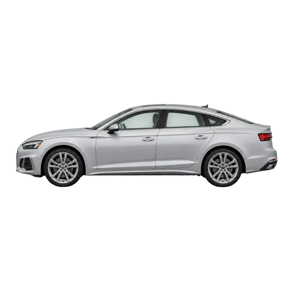 Audi A5 Sportback 2022 باللون فضي، منظر جانبي (متجه إلى اليسار)