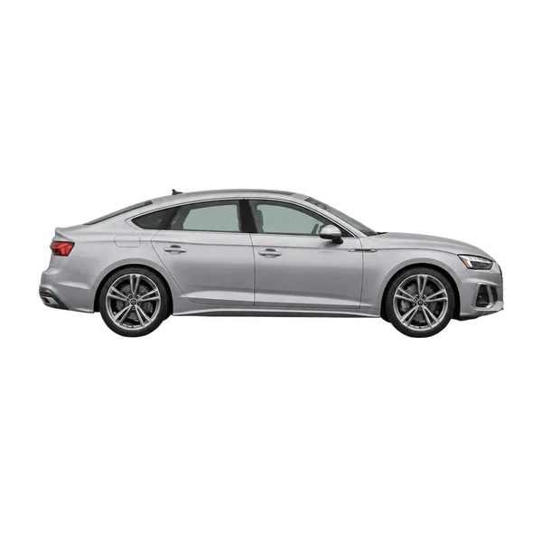 Audi A5 Sportback 2023 باللون فضي، منظر منظر جانبي (باتجاه اليمين)
