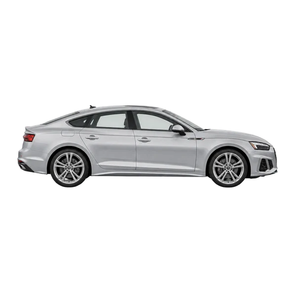 Audi A5 Sportback 2024 باللون فضي، منظر منظر جانبي (باتجاه اليمين)