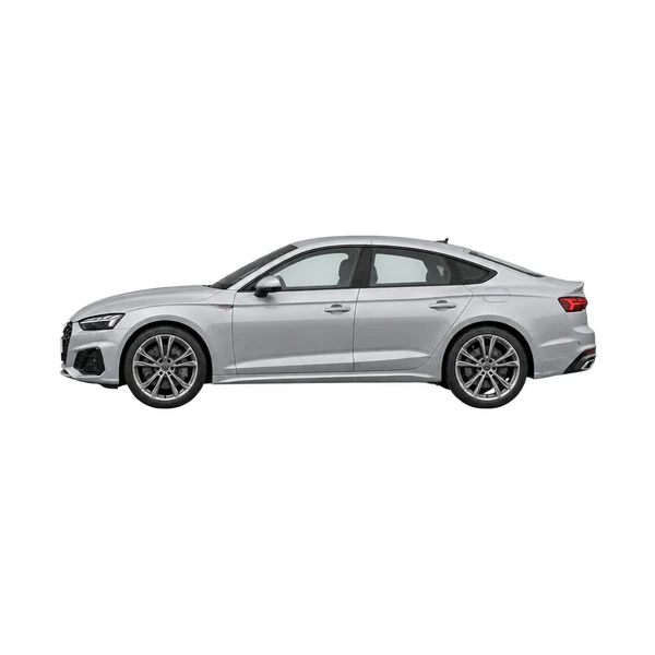 Audi A5 Sportback 2025 باللون فضي، منظر جانبي (متجه إلى اليسار)